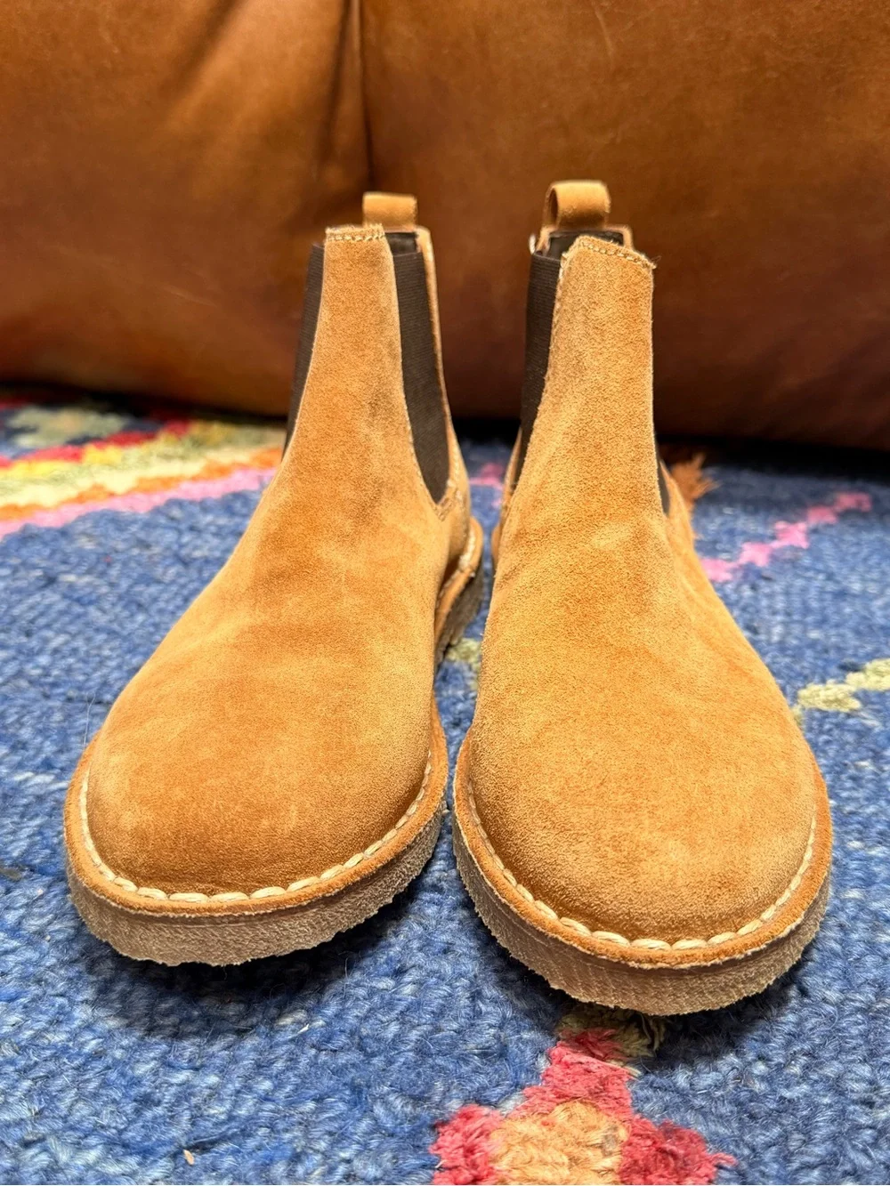 Sundance Catalog Suede Chelsea Boots EU 37 Camel Tan Made Bulgaria NWOT